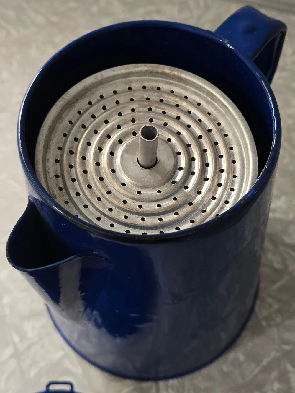 Enamelware Coffee Pot Cowboy Percolator blue Graniteware complete